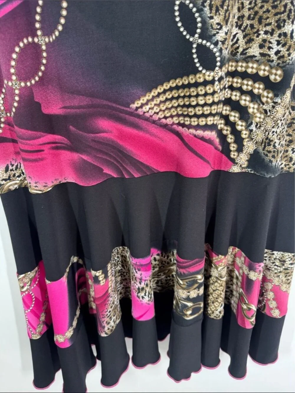 Joseph Ribkoff Pink Black Animal Printed Dress Size 14 Ruffle Hem Stretchy - Picture 4 of 12